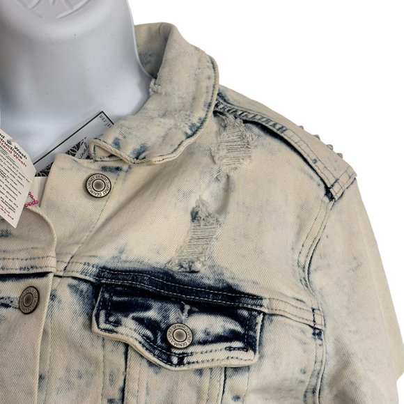 (H-223) Distressed Denim Jean Jacket Size S - Picture 4 of 16